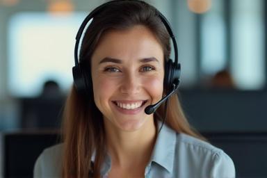 Customer support agent assisting via headset