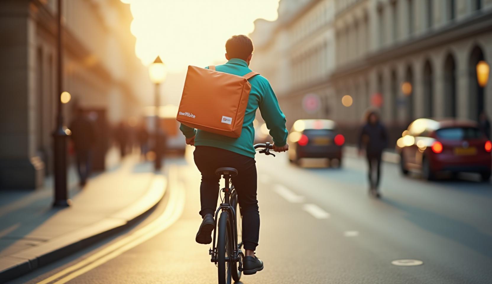 SwiftBite courier delivering food in London streets