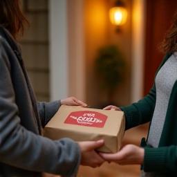Customer receiving food at the door