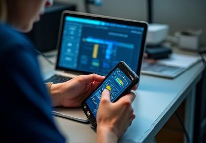 Technician performing phone diagnostics using digital tools